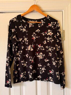 Charter Club Black Floral Long Sleeve Tee